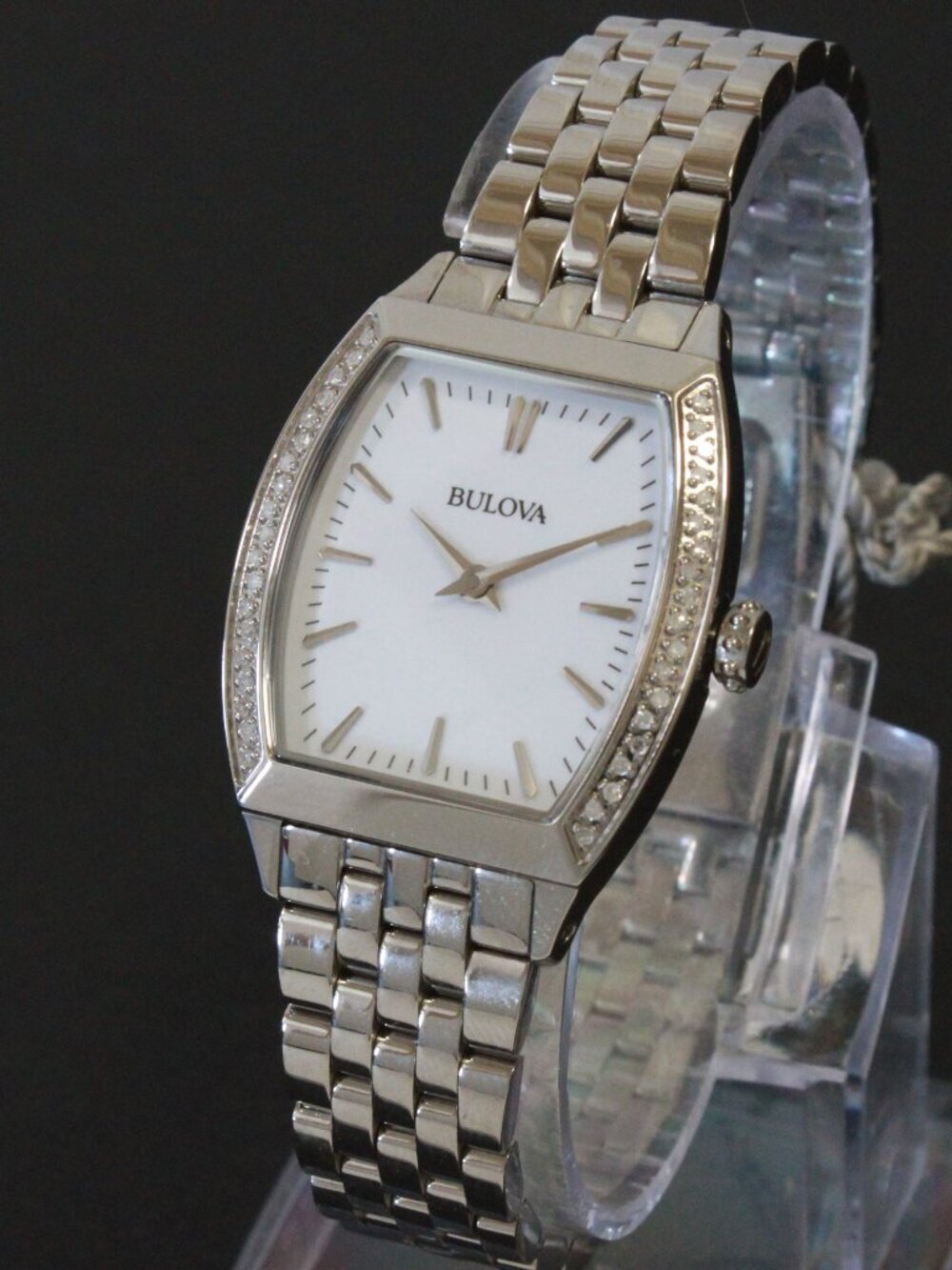 Bulova Ladies Diamond Accent Quartz Watch Diamond Embedded Bezel 26mm - Picture 4 of 13